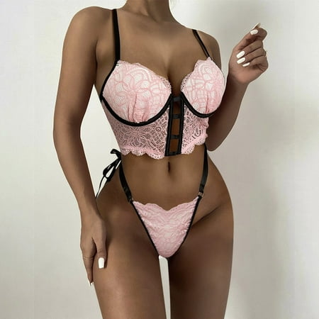 

Cntydi Bras for Women Women Sexy Solid Color Bralette Panty Strappy Lace Bow Lingerie Set Gifts for Women