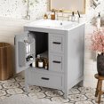 thumbnail image 2 of Euroco Modern 24-inch Bathroom Vanity with Ceramic Sink, Soft-Close Door, Double-Layer Door Shelf, and 3 Drawers, 2 of 9