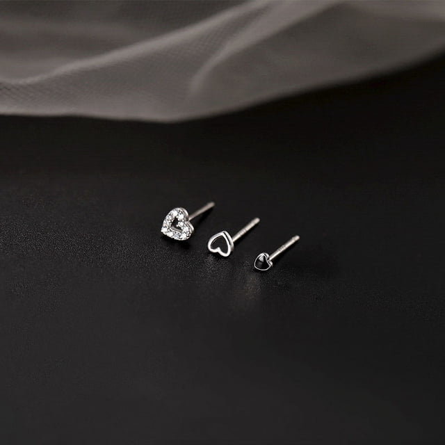 Pendiente de amor esmaltado con diamantes huecos, tres piezas, para mujer, sencillo, mini, pequeño, para oreja