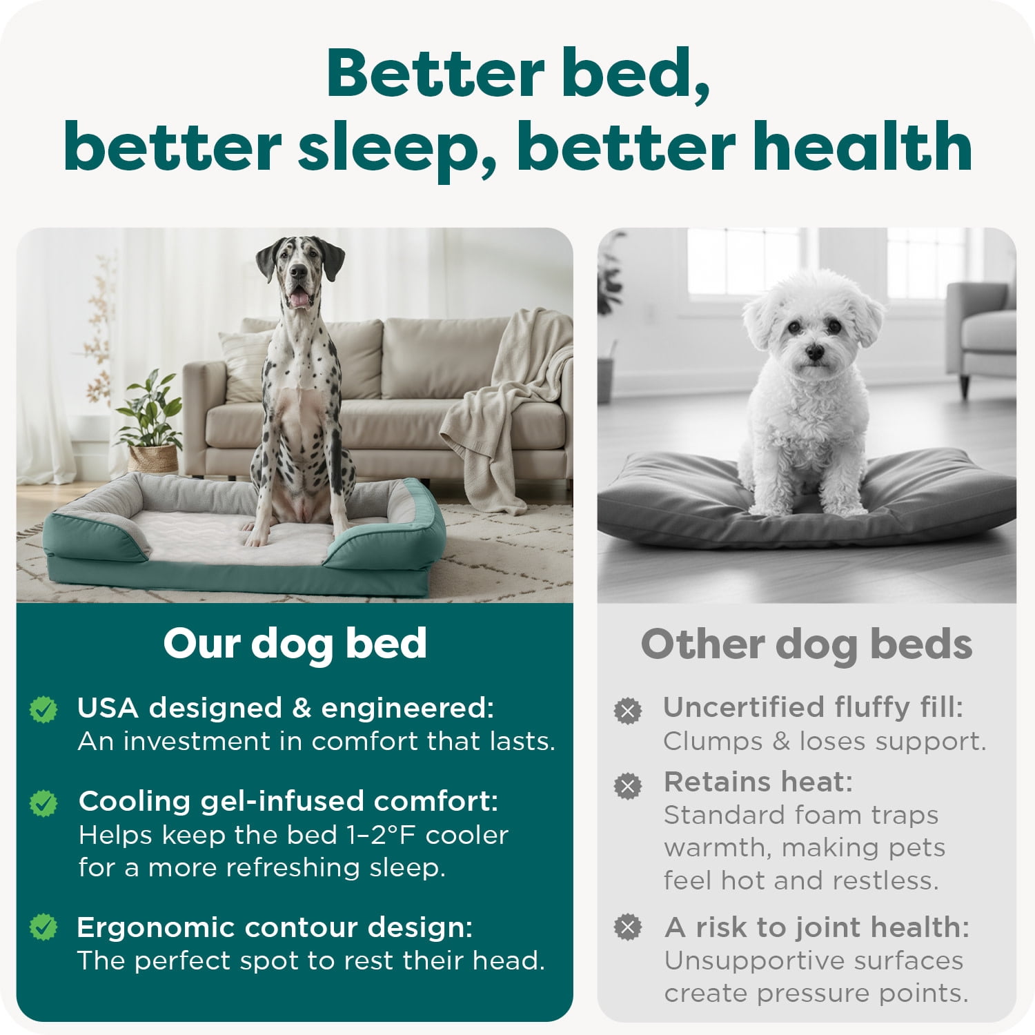 FurHaven Pet Products | Cooling Gel Memory Foam Orthopedic Perfect Comfort Velvet Waves Sofa-Style Couch Pet Bed for Dogs & Cats, Celadon Green, Jumbo Plus