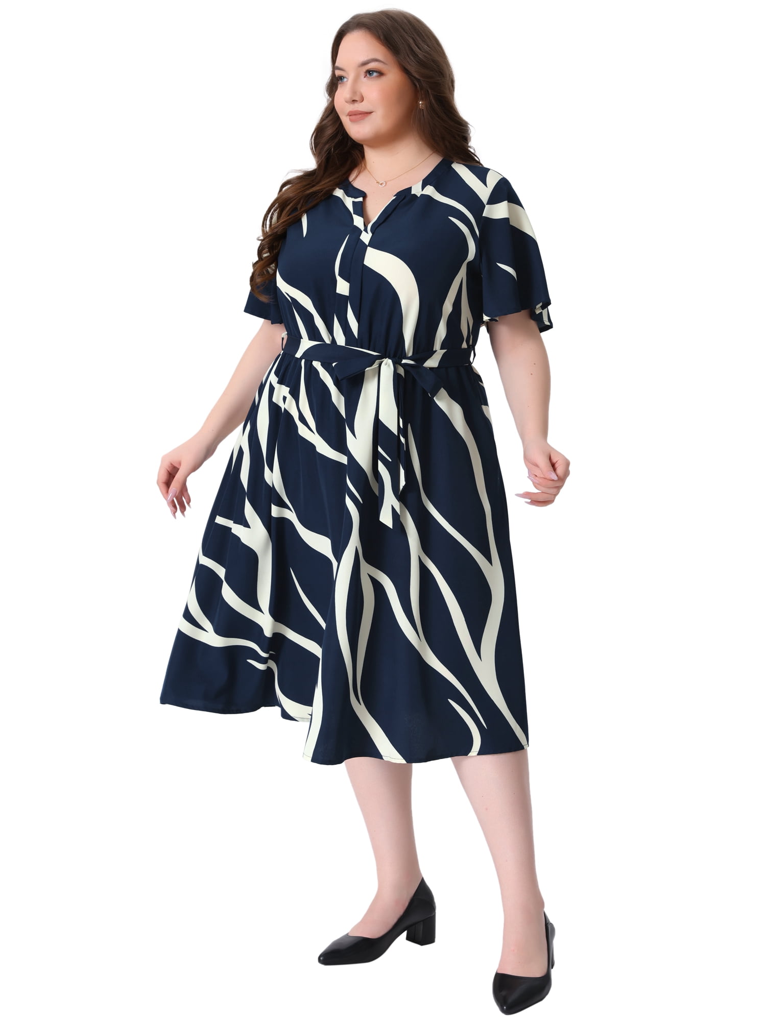 DARING DIVA Women's Plus Size Short Sleeve Notched V Neck Midi Dress 4X Royal Blue