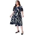 thumbnail image 3 of DARING DIVA Women's Plus Size Short Sleeve Notched V Neck Midi Dress 4X Royal Blue, 3 of 6