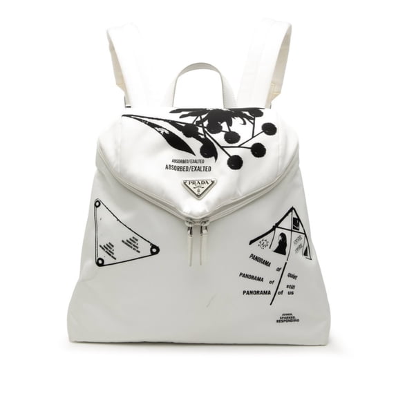 Pre-Owned Prada 21SS Triangle Logo Plate Signe Print Backpack/Daypack 1BZ072 White Nylon...