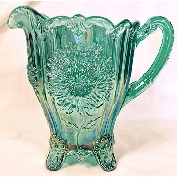 Water Pitcher - Dahlia Pattern - American Made - Mosser Glass USA (Teal Carnival)