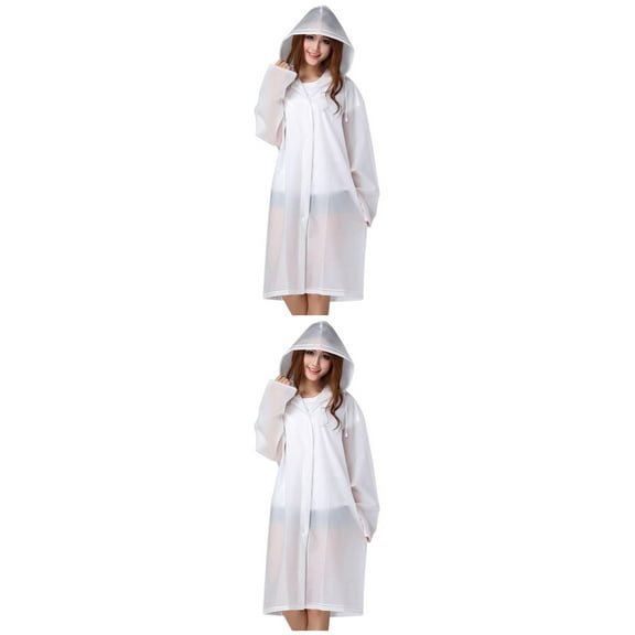 Raindrops 2pcs Polish Semitransparent Raincoat Women Men Portable Outdoor Travel Rainwear Waterproof Thicken Premium Camping Hooded Ponchos Plastic Rain Cover ( , White)