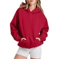 thumbnail image 2 of Essentials Hoodies for Women 2025 Long Sleeve Drop Shoulder Plain Hoodie with Pockets Hooded Sweatshirt Women Pullover, 2 of 6