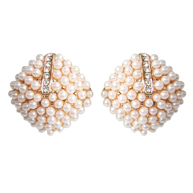 Pendientes de perlas pequeñas de estilo popular, pendientes de diamantes con incrustaciones redondas de diamantes, de moda, de alta gama, simples