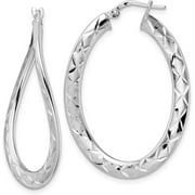 Sterling Silver Rhod-plated Pol & Diamond Cut Curved Oval Hoop Earrings - 40.24mm- Made In Italy