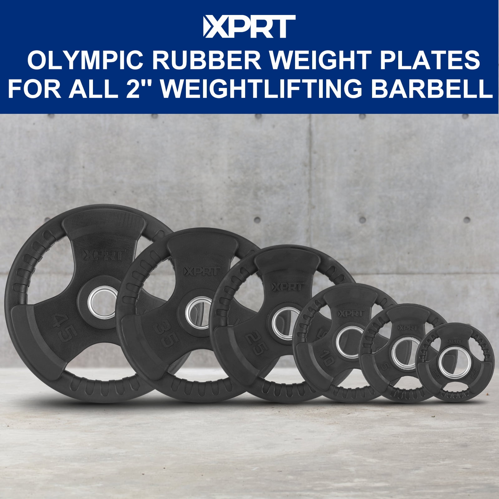 XPRT Fitness Olympic 2-Inch Grip Rubber Coated Weight Plates for Weightlifting,5LB Pair