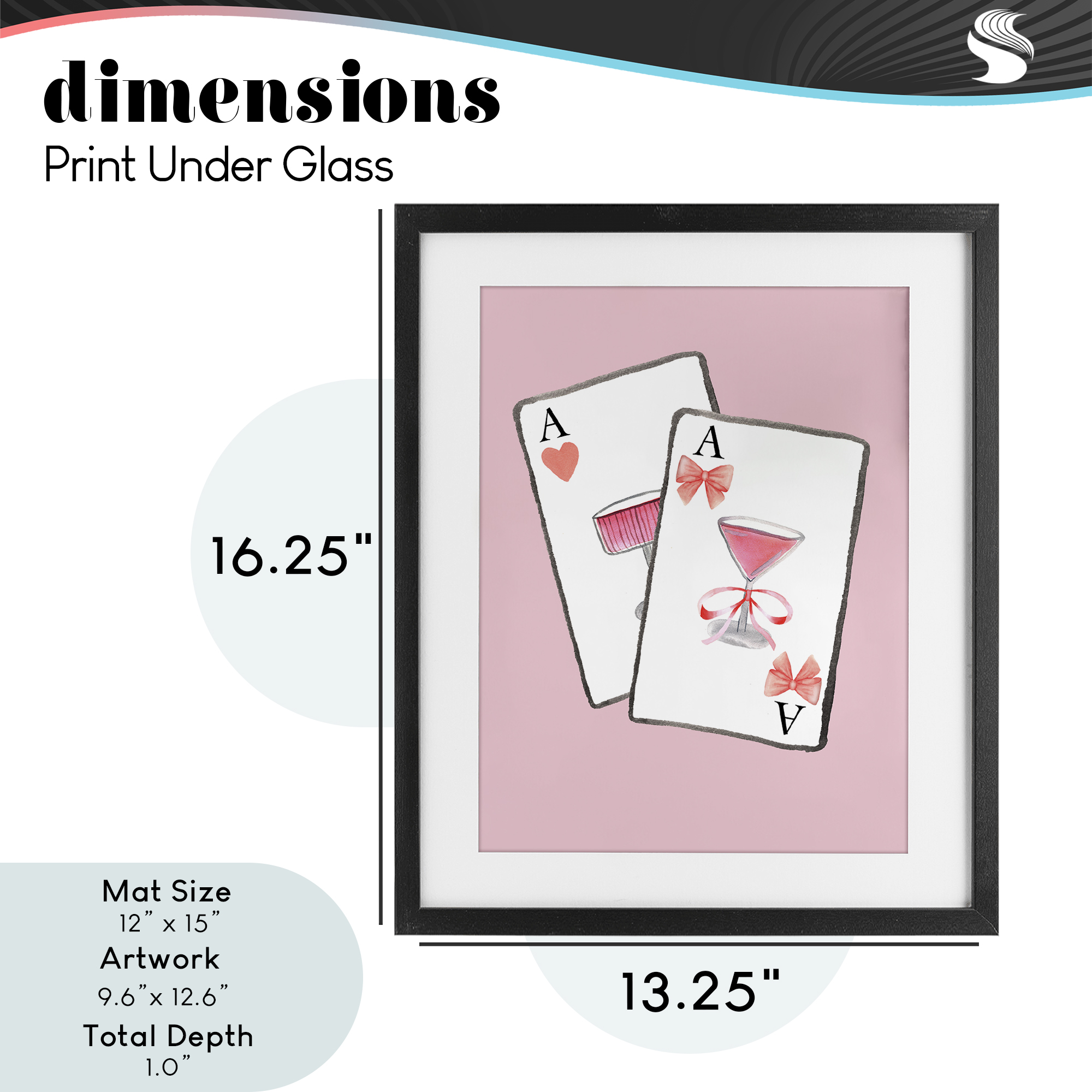 Cocktail Aces Cards Black Framed Print Under Glass, design by Nina Jacobs