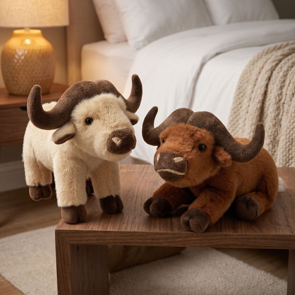 JJV Buffalo Stuffed Animal, Soft Bison Plush Doll, Soft Wildlife Animals Plushies Toys Gifts for Women, Cute Decorative Ornament for Shelves Bedroom Party Favors