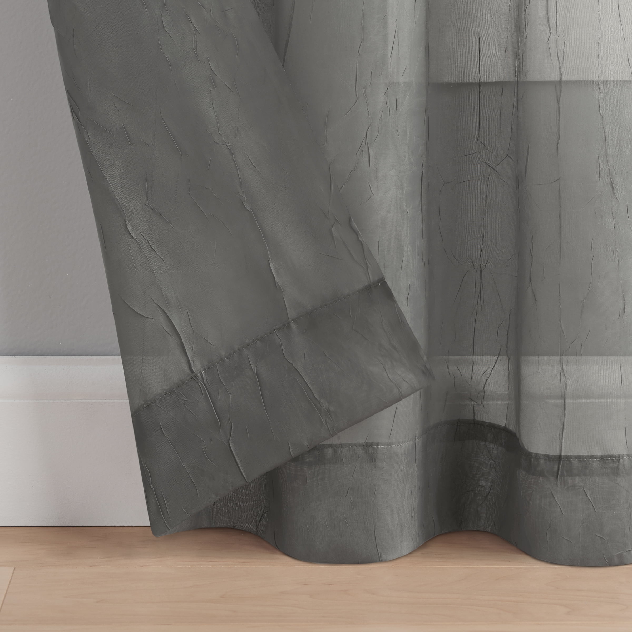 Eclipse Emina Crushed Sheer Voile Window Curtain Panel, Rod Pocket, 1 Panel, 52 In Wide x 95 In Long, Grey
