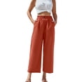 thumbnail image 2 of Palazzo Pants for Women 2026 Casual Cotton Linen Elastic High Waist Wide Straight Leg Flowy Cropped Pants with Pockets, 2 of 9