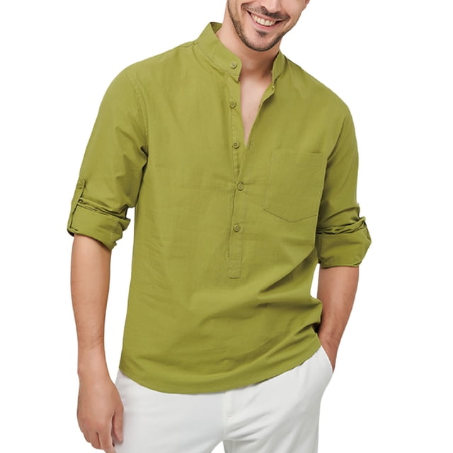 PEASKJP Chemises à Manches Longues pour Hommes, Chemise Habillée Formelle Décontractée Ajustée Unie (Vert, TTG)