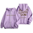 thumbnail image 3 of Christian Hoodies for Women 2025 Jesus Loves You Hoodie Zip Up Hoodie with Pockets Hooded Sweatshirt Women Jacket, 3 of 7