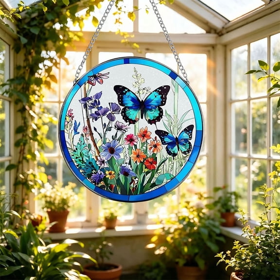 Stained Glass Window Hanging, 8 Inch Butterfly Sun Catchers Indoor Window, Suncatchers for Windows Hanging, Home Decoration and Christmas, Festival, Mother's Day, Birthday, Gifts for Women, Mom