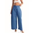 thumbnail image 3 of Loose Women High Waist Casual Jeans Boyfriend Wide Leg Side Pleat Denim Trousers, 3 of 5