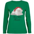 thumbnail image 1 of Christmas Ho Ho Hum Cat Green Womens Long Sleeve T-Shirt, 1 of 1