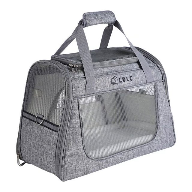 Bolsa para mascotas, bolsa para mascotas portátil de malla transparente grande con ventana lateral, viaje, un hombro, bolsa portátil para gatos, color gris
