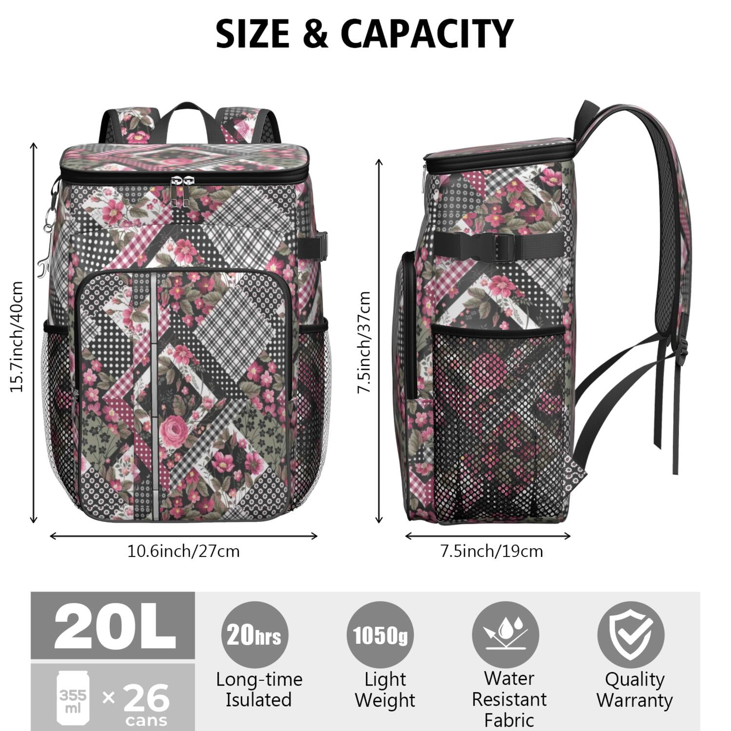 Travel Cooler Bag - Pioneer Flower Camping Beer Cooler Backpack with Bottle Opener- Waterproof Insulated Picnic Backpacks - Cooler Bag for Beach