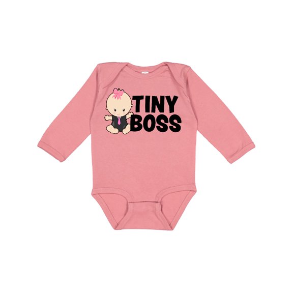 Inktastic Tiny Boss with Baby in Suit Girls Long Sleeve Baby Bodysuit