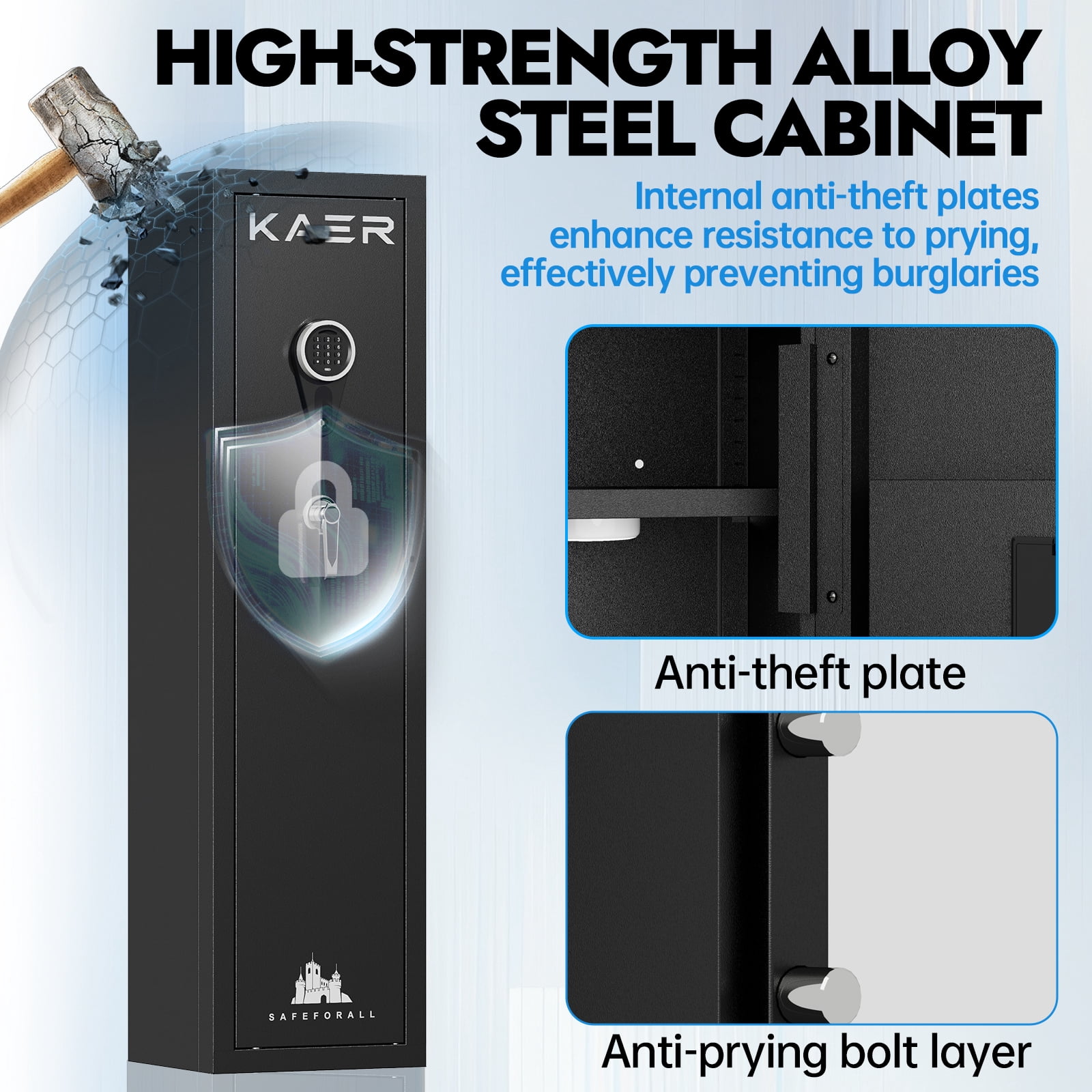 KAER 5-7 Gun Safe, Quick Access Gun Cabinet with Removable Shelf, Unassembled Rifle Safe for Rifle and Pistol
