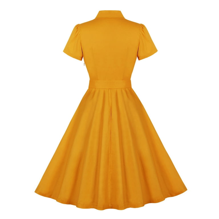 XFLWAM Women's 1940s Vintage A Line Swing Dress Lapel V Neck Short Sleeve Dress Solid Color Button up Work Dress Cocktail Party Dresses - Walmart.com XFLWAM Women's 1940s Vintage A Line Swing Dress Lapel V Neck Short Sleeve Dress Solid Color Button up Work Dress Cocktail Party Dresses - Walmart.com