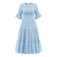 thumbnail image 4 of Txlixc, vestido Midi informal de verano para mujer, vestido fruncido de manga corta acampanado de Color sólido, vestido holgado de línea A a la moda Txlixc Moda, 4 of 6