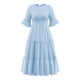 thumbnail image 4 of VISgogo, vestido Midi informal de verano para mujer, vestido fruncido de manga corta acampanado de Color sólido, vestido holgado acampanado a la moda VISgogo moda, 4 of 6