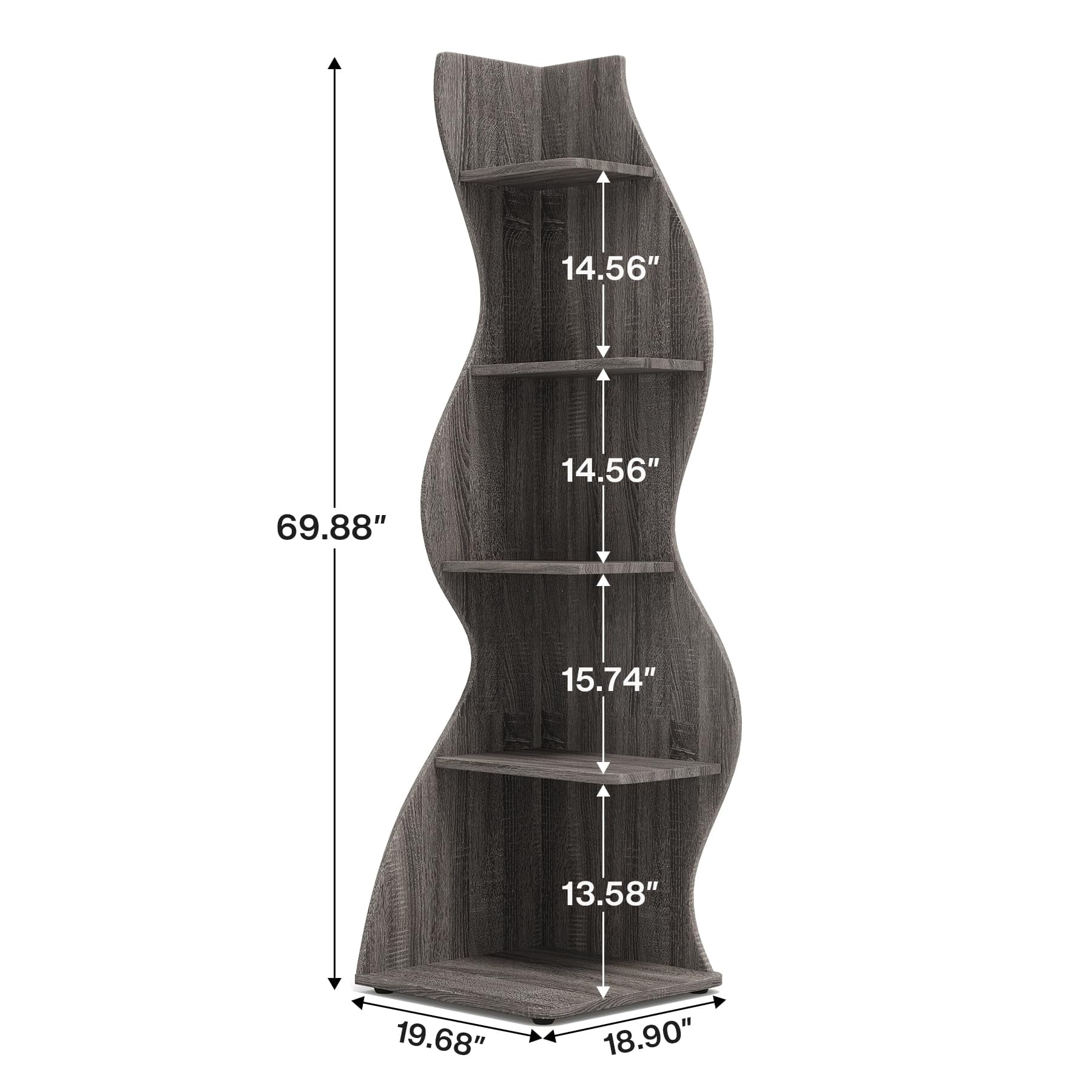 Tribesigns Corner Shelf, Modern 5-Tier Corner Bookshelf, Stylish Corner Bookcase Plant Stand (Gray)