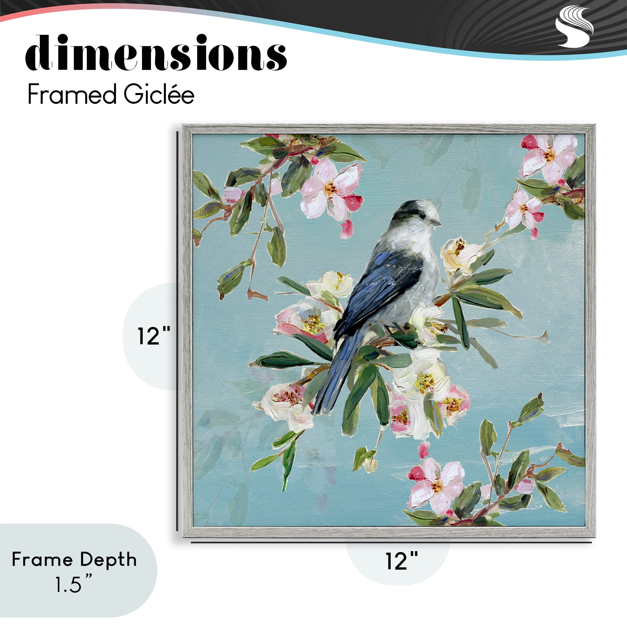 Stupell Industries Pastel Songbird Among Blossoms Gray Framed Giclee Art, design by Sally Swatland