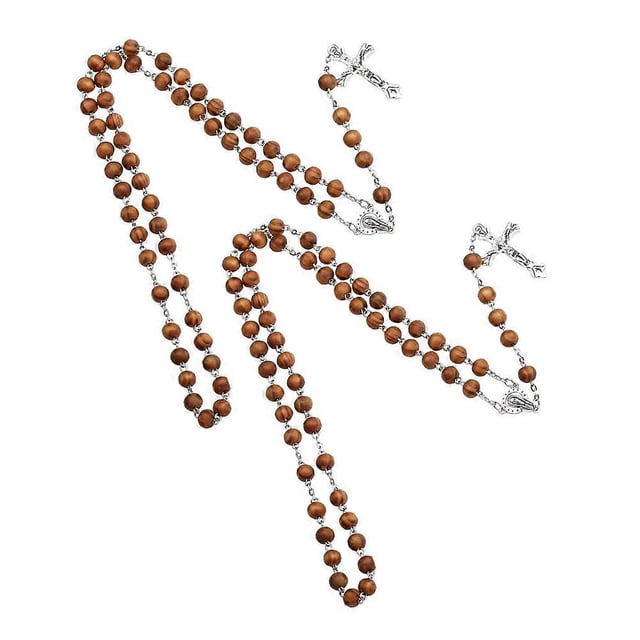 Religious Occasions Rosary Necklace Featuring Amulet Pendant For Men And Women Light Brown Material 2Pcs