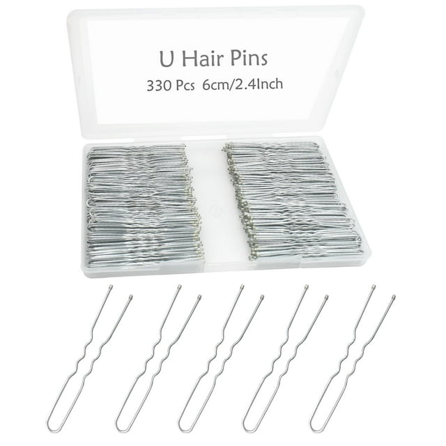 330 Épingles à Cheveux en Forme de U Argentées pour Chignons, YINGFENG Épingles à Chignons 2,4 Pouces Épingles à Cheveux Argentées pour Femmes avec Boîte de Rangement pour Updos French Twists