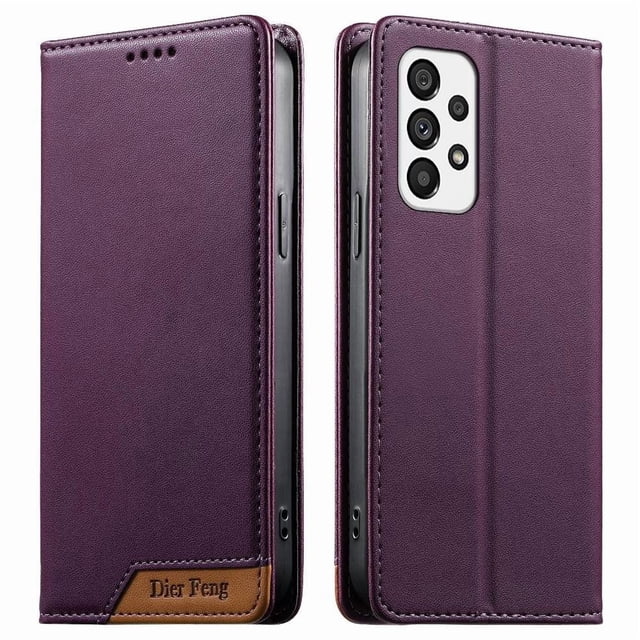 Funda Tipo Cartera de Cuero Sintético para Samsung Galaxy A73 5G Bloqueo RFID, con Ranuras para Tarjetas y Bolsillo para Efectivo, Cierre Magnético Fuerte Morado