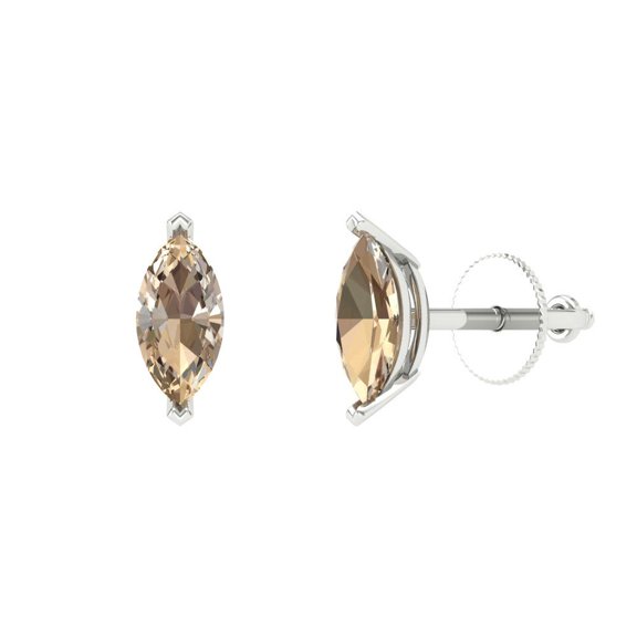 1 ct Push-Back Stud Earrings for Women | 8x4mm Marquise Cut Yellow Moissanite | 18K White Gold