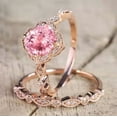 thumbnail image 3 of beryl_creation 2.30 Ct Round Cut Pink Sapphire & Diamond Wedding Engagement Bridal Ring Set 14K Rose Gold Plated 925 Sterling Silver For Women's -6.5, 3 of 3