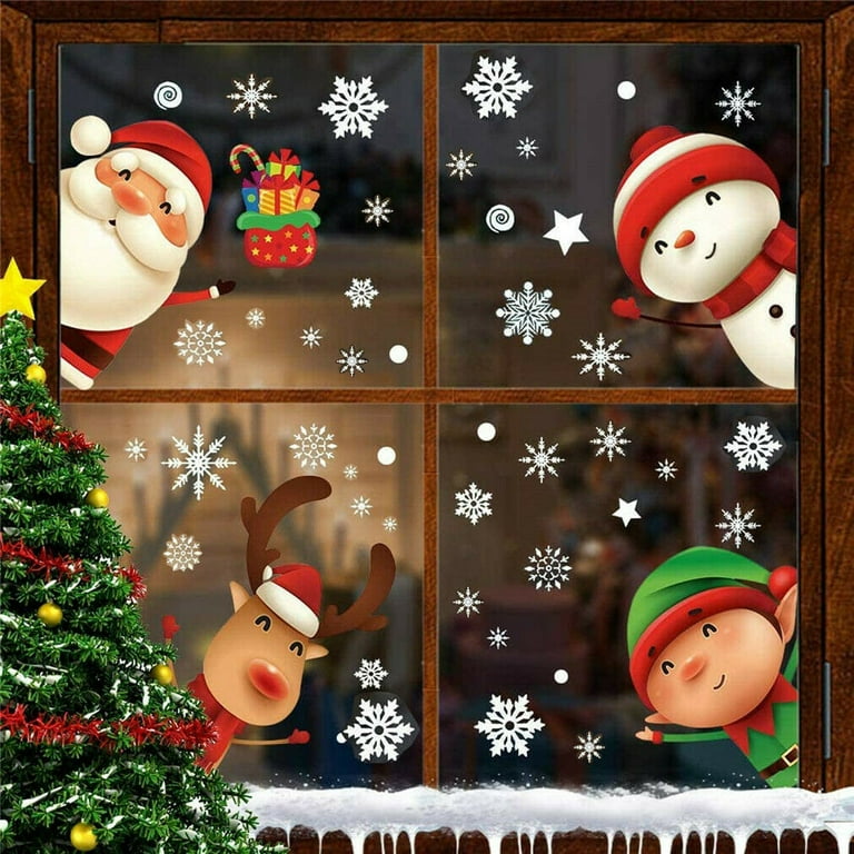 Christmas Window Decal Santa Claus Snowflake Stickers Winter Wall Decals  for Kids Rooms New Year Christmas