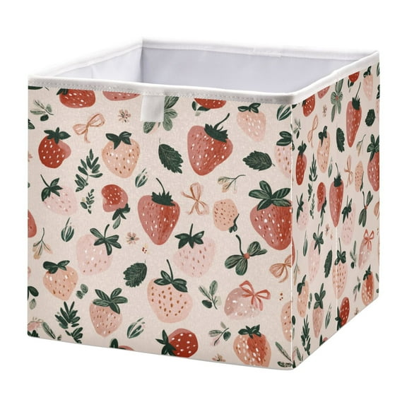 Foldable Fabric Storage Bin Home Cubes Clothing Organizer Bins Large Collapsible Box Basket for Home Organizer Cute Pinks Strawberries