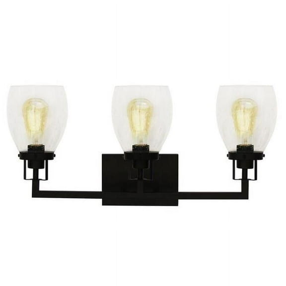 Yosemite Home Decor Jordan 3-Light Metal/Glass Vanity Light in Clear/Matte Black
