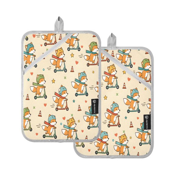 Two Pieces Of Square Heat Insulation Pad Oven Mitts Foxes Stars 7x9.8 Inch Oven Microwave Kitchen Cooking Baking