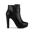 thumbnail image 3 of BLISSFUL STEP Women's Ankle Boots Chunky High Heels Platform Bow Decor Round Toe Boots Black 7.5, 3 of 7