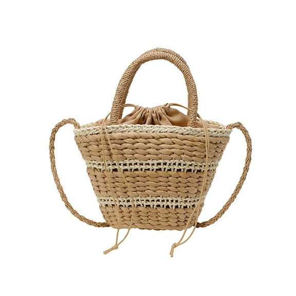 Yoetaun 2025 Spring Fashionable Crossbody Bag Large Capacity Straw Braid Shoulder Bags Handbag for Women with Drawstring Closure Khaki