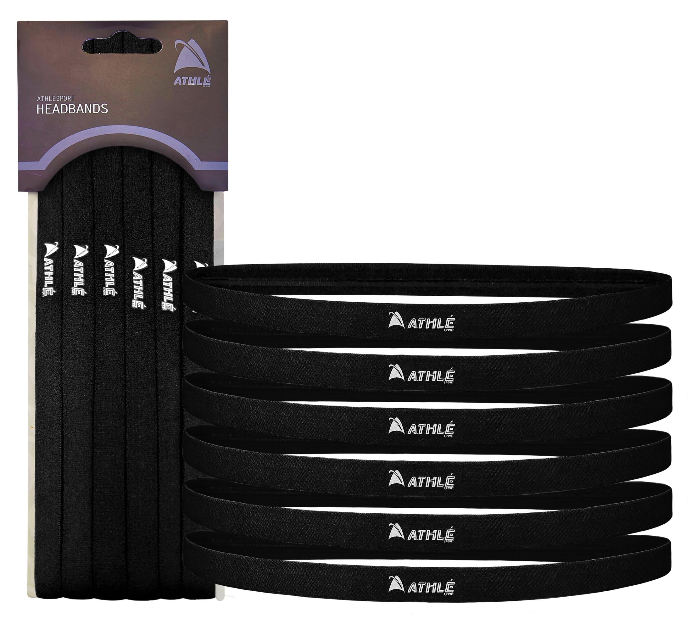 Athle Sport Elastic Non Slip Silicon Grip Headbands - Black 6 Pack