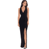 Betsy & Adam BLACK Women's Long V-Neck Petite Front-Slit Evening Gown, US 12P