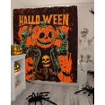 thumbnail image 4 of Halloween Pumpkin Shower Curtain Set ，Waterproof Fabric Shower Curtains Leather Jacket Skull Skeleton Shower Curtains for Bathroom,Bathroom Decor 72"x72", 4 of 6