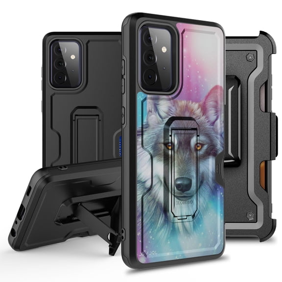 ANJ  Rugged Hybrid Shockproof Case w/Kickstand   Holster Clip Card Slot Cover for Samsung Galaxy A52 5G - Husky