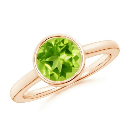 865 Rose (August Birthstone Ring - Bezel-Set Round Peridot Solitaire Engagement Ring in 14K Rose Gold (8mm Peridot) -)