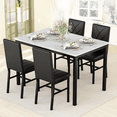 thumbnail image 6 of LinkRomat 5-Piece Dining Table Set, Minimalist Faux Marble Table with 4 Velvet Upholstered Chairs for Apartments and Small Kitchens, Black, 6 of 11