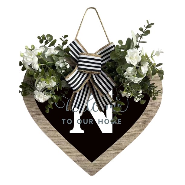 Guirnalda de 26 letras en forma de corazón con el apellido A Z para colgar en la puerta de entrada Guirnalda de primavera para colgar en la puerta de entrada