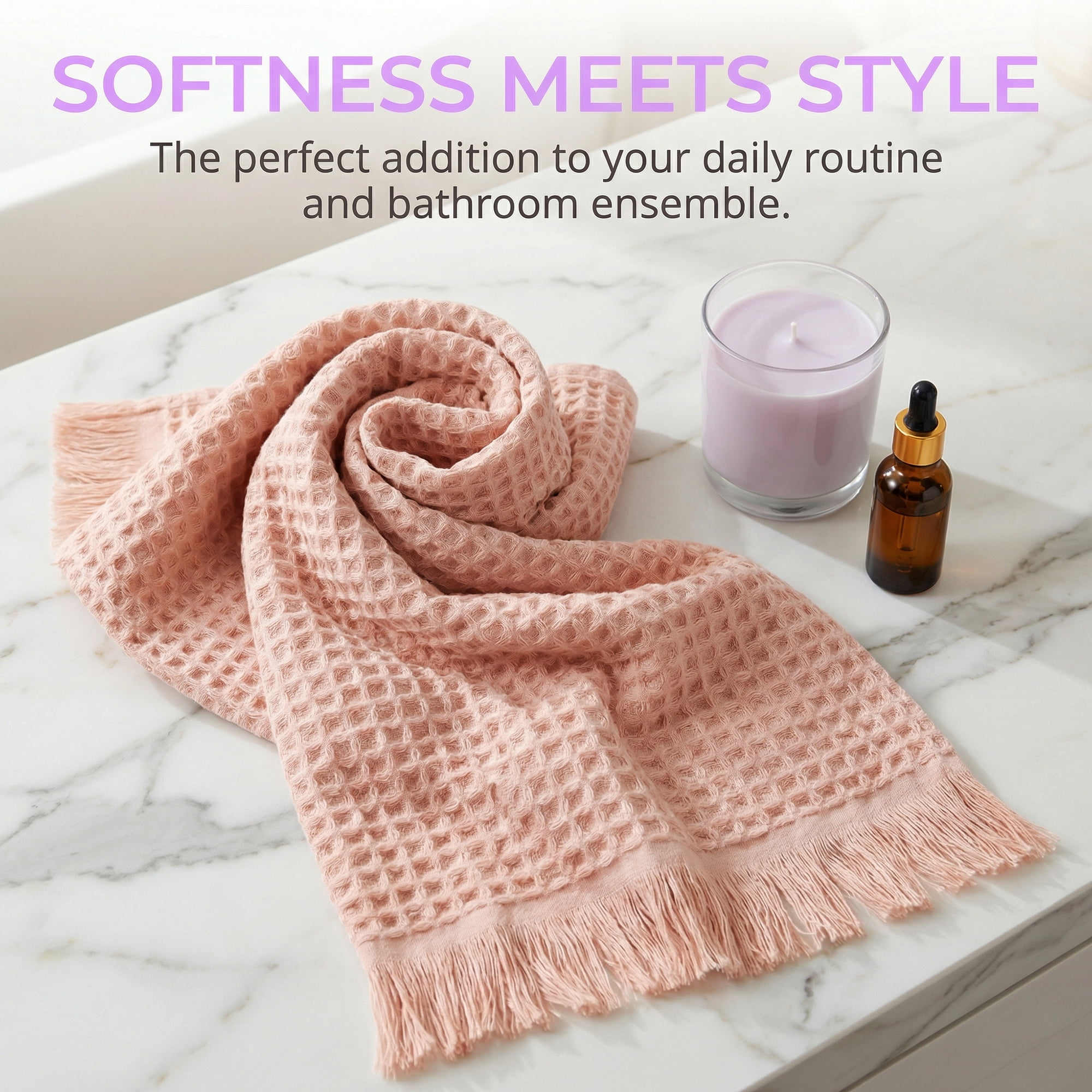 Unique Bargains 2Pcs Highly Absorbent Cotton Bath Towel Pink/Brown 71"x35"/55"x28"